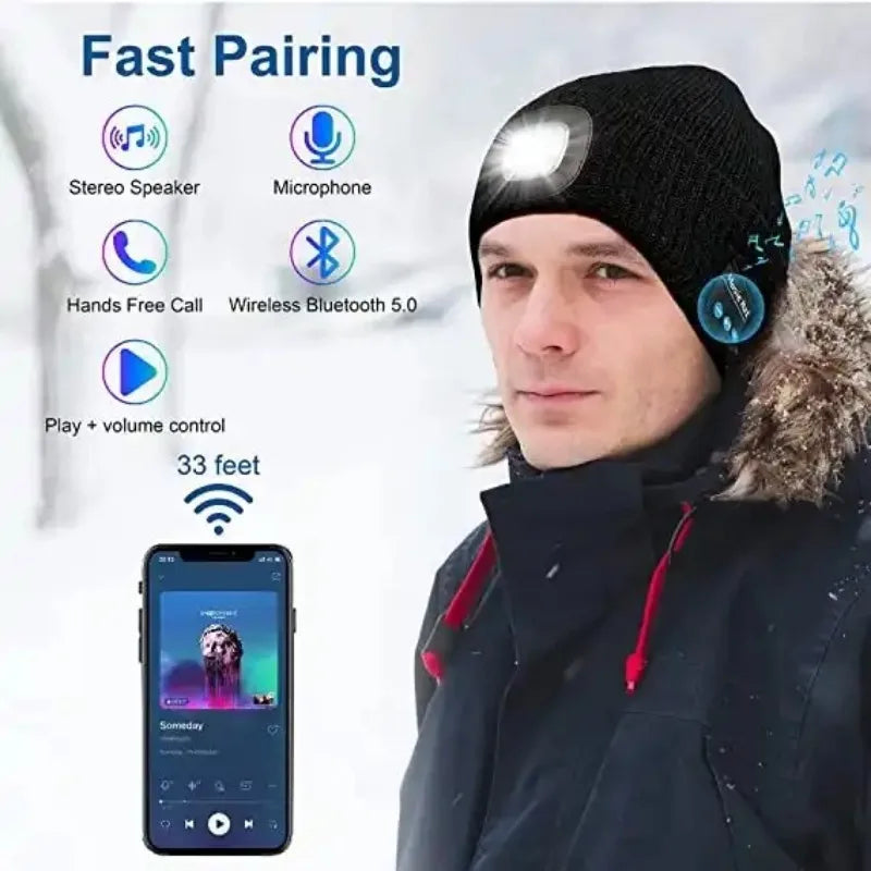 LED Bluetooth Beanie Hut mit Stereo-Musikplayer & Taschenlampe