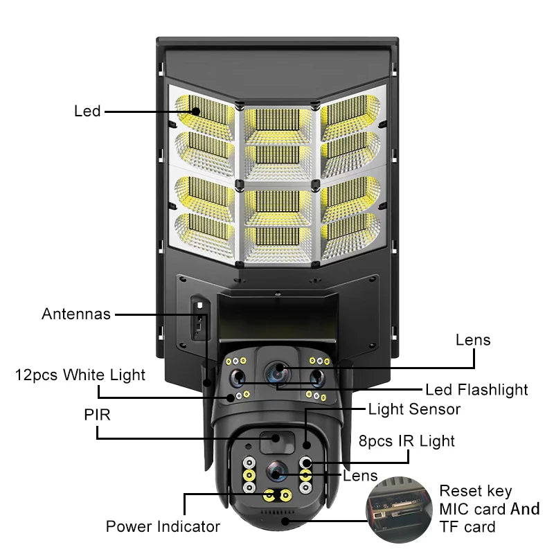 Solar Straßenlampe mit 4G-Kamera – 4MP Full-HD Überwachung & LED-Flutlicht