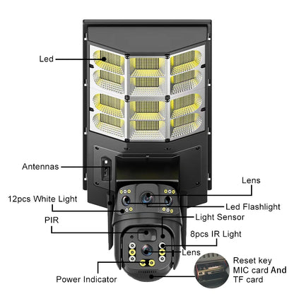 Solar Straßenlampe mit 4G-Kamera – 4MP Full-HD Überwachung & LED-Flutlicht