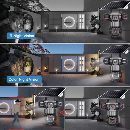 V380PRO 3-Linsen-WLAN-Solarkamera, 15 MP, 360°-Außenkamera, wasserdicht, Nachtsicht, Zwei-Wege-Audio, mobile Ortung, 4G-IP-Kamera