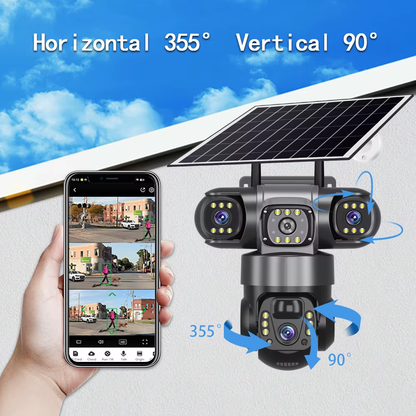 V380PRO 3-Linsen-WLAN-Solarkamera, 15 MP, 360°-Außenkamera, wasserdicht, Nachtsicht, Zwei-Wege-Audio, mobile Ortung, 4G-IP-Kamera