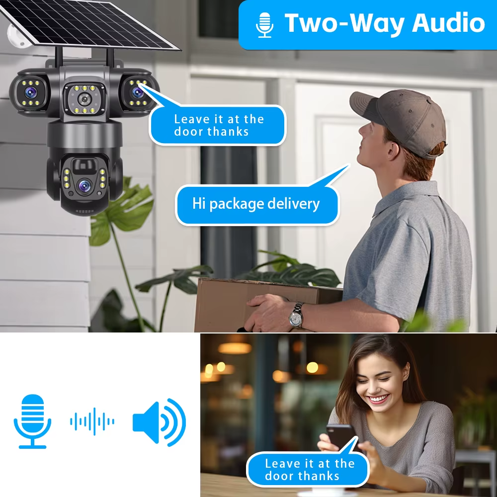 V380PRO 3-Linsen-WLAN-Solarkamera, 15 MP, 360°-Außenkamera, wasserdicht, Nachtsicht, Zwei-Wege-Audio, mobile Ortung, 4G-IP-Kamera