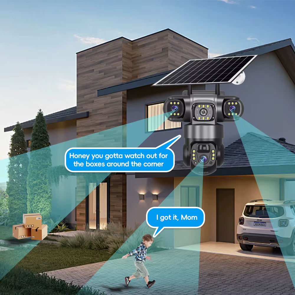 V380PRO 3-Linsen-WLAN-Solarkamera, 15 MP, 360°-Außenkamera, wasserdicht, Nachtsicht, Zwei-Wege-Audio, mobile Ortung, 4G-IP-Kamera